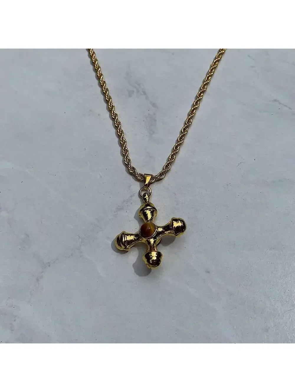 Y2k 2000s style Cyber Star Cross Pendant Gold Rope Chain Necklace. Stainless